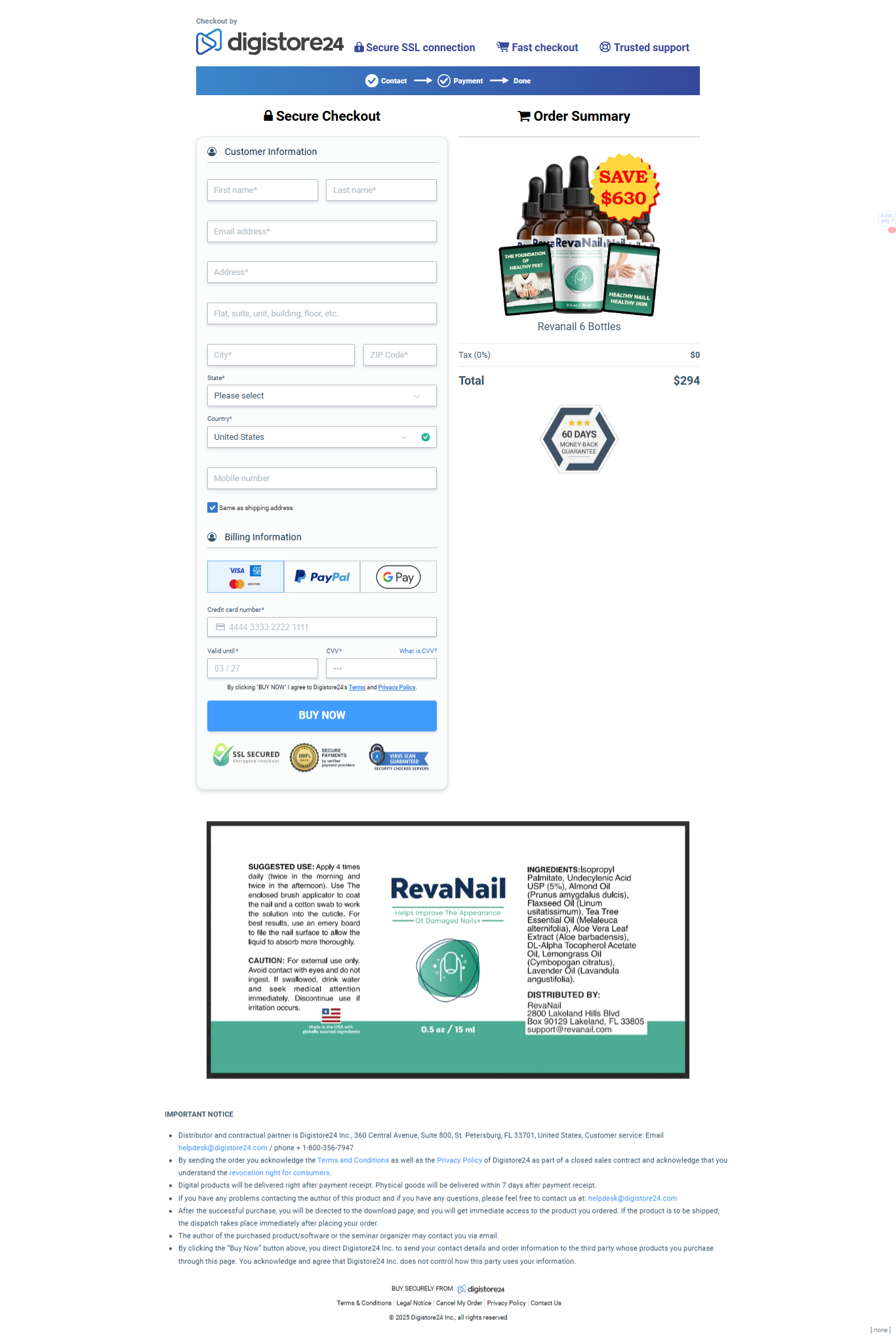 Revanail Checkout Page